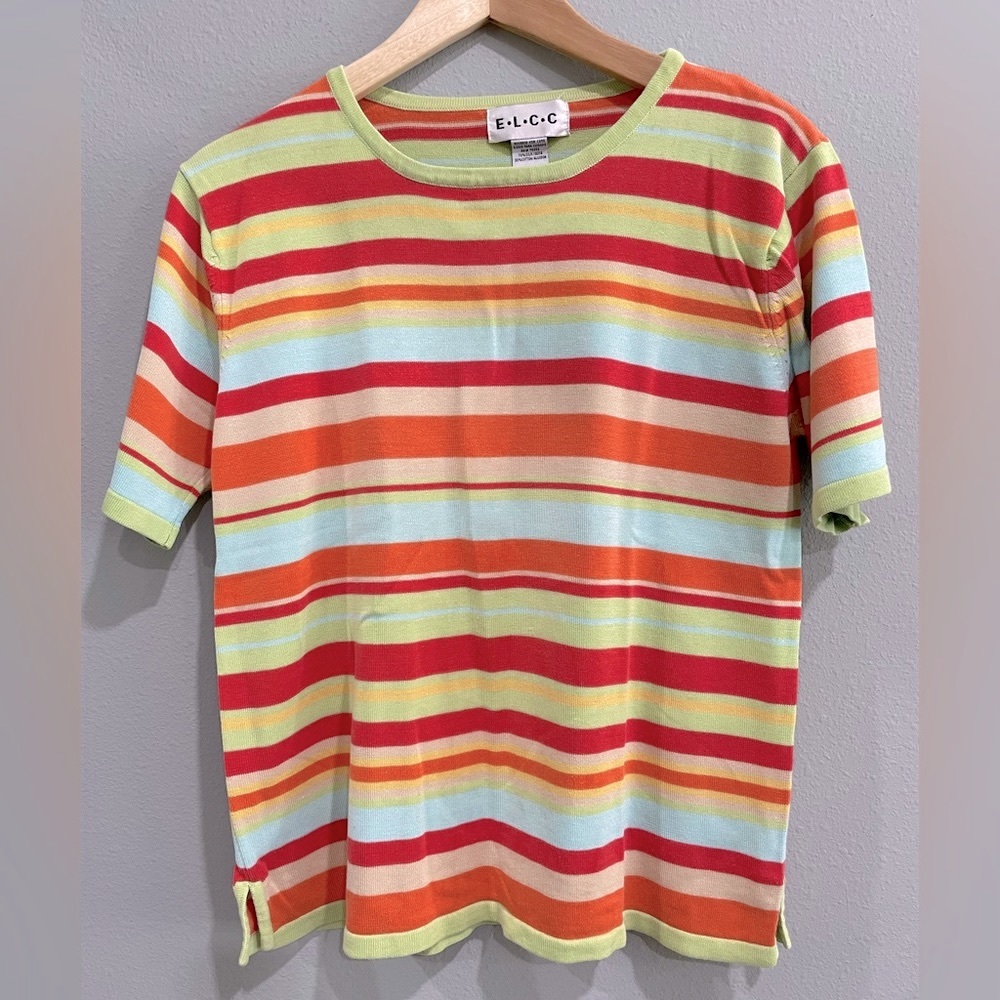ELCC Silk/Cotton Preppy Multicolored Striped Top (L)
